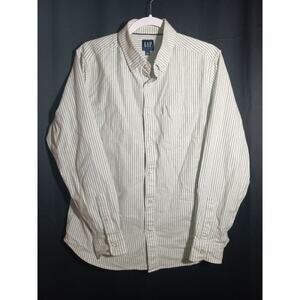 Gap Shirt Mens Size Medium Green White Vertical Stripe Long Sleeve Button Up